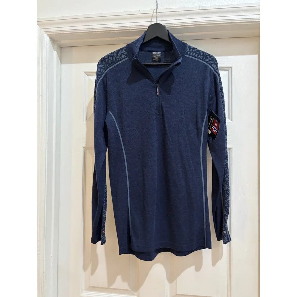 NWT Viking of Norway Merino Wool Bamboo Quarter Zip Top Blue Size S